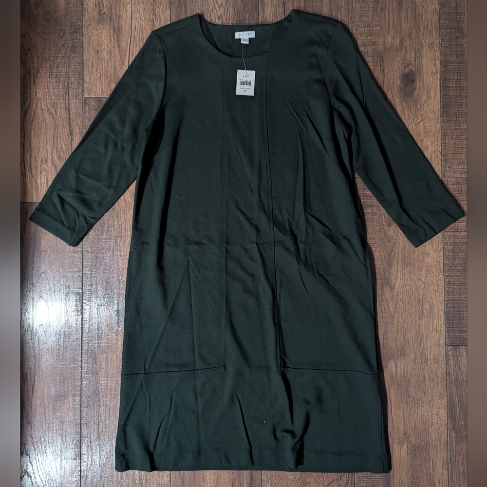 J Jill Ponte Womens Hunter Green Classic Sheath Mini Dress Size M NWT Minimalist